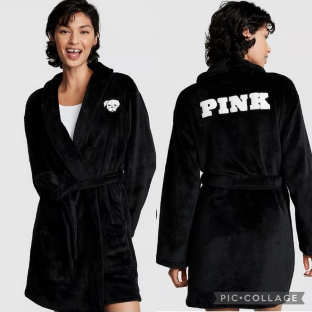 PINK Victoria's Secret Plush Black Robe